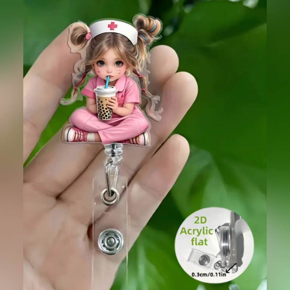 Nurses Sipping Drink Custom Acrylic Name Badge ID holder